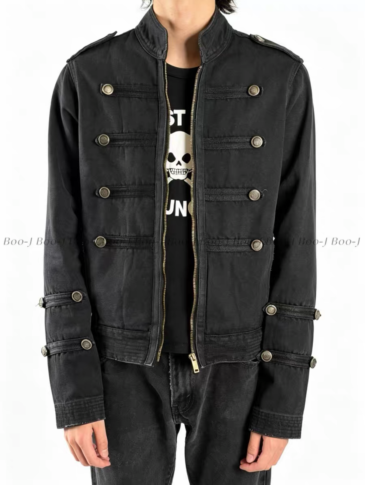 Napoleon Military Double-Breasted Denim Jacket