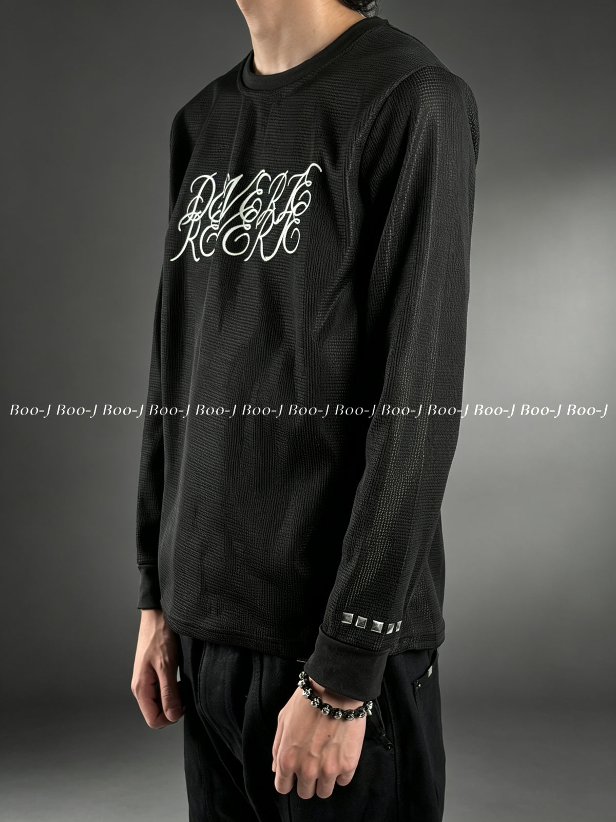 Waffle Knit Graphic Long Sleeve Top