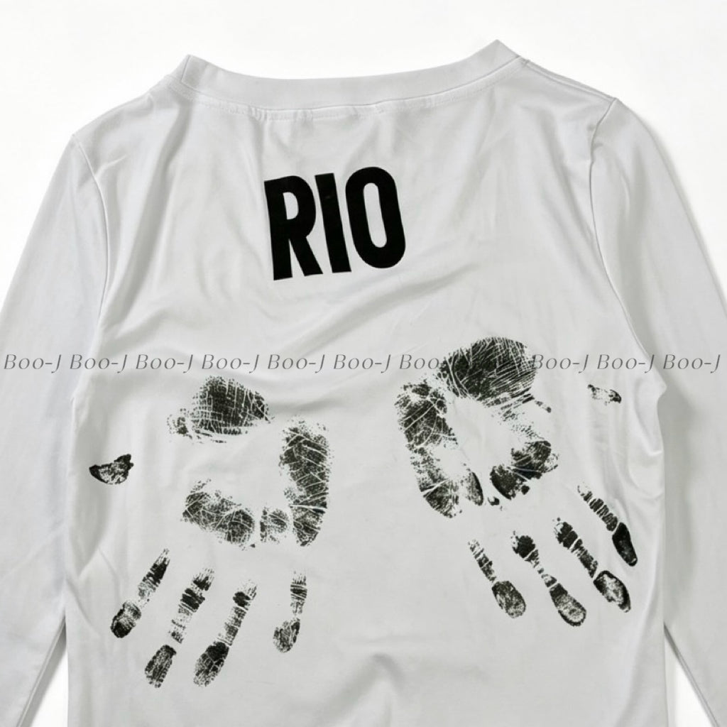 Fingerprint Palm Sketch Print Slim Fit Long Sleeve Tee