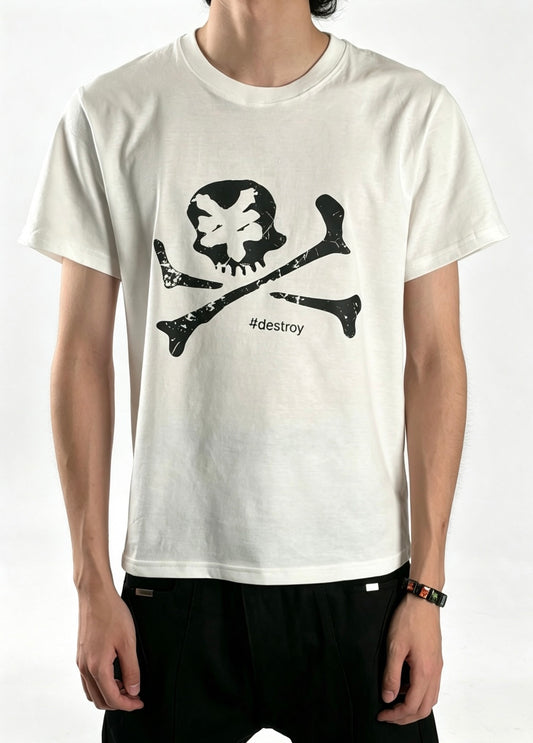 Distressed Skull Crossbone destroy Graphic Tee