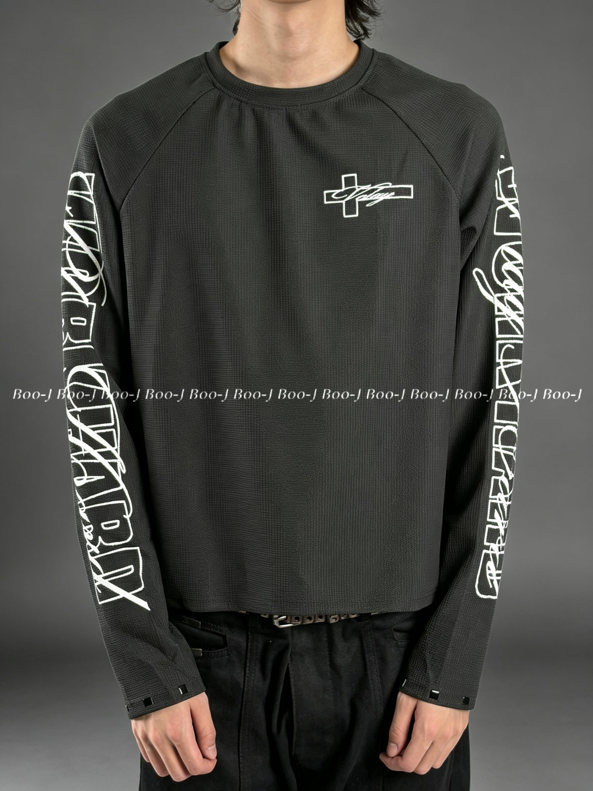 Cross Logo Waffle Knit Raglan Long Sleeve Tee