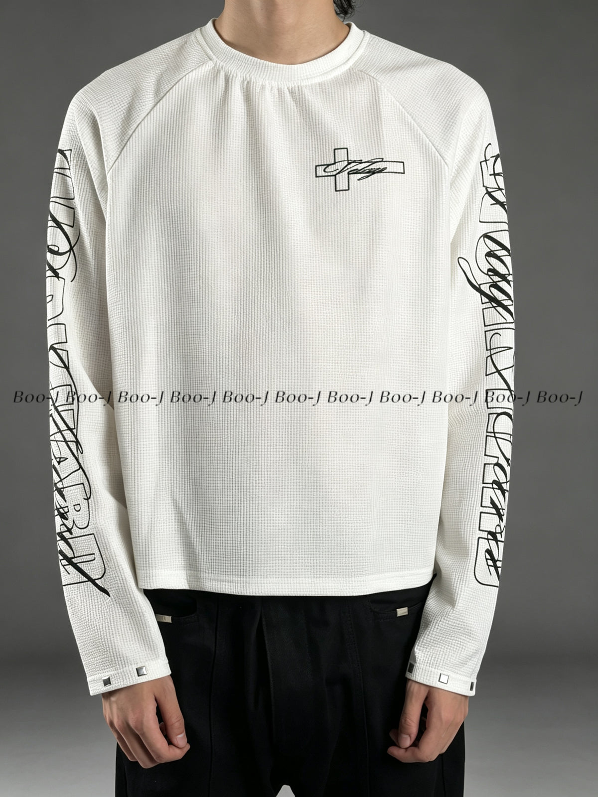 Cross Logo Waffle Knit Raglan Long Sleeve Tee
