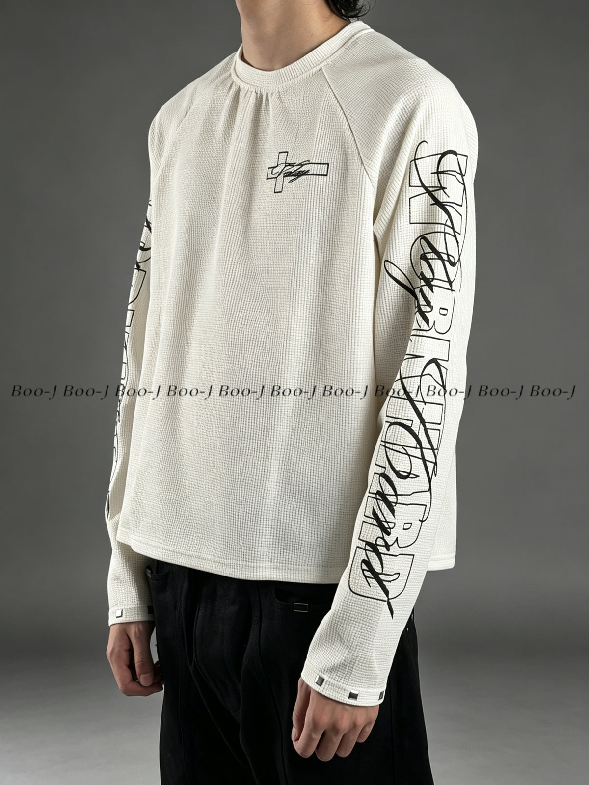 Cross Logo Waffle Knit Raglan Long Sleeve Tee
