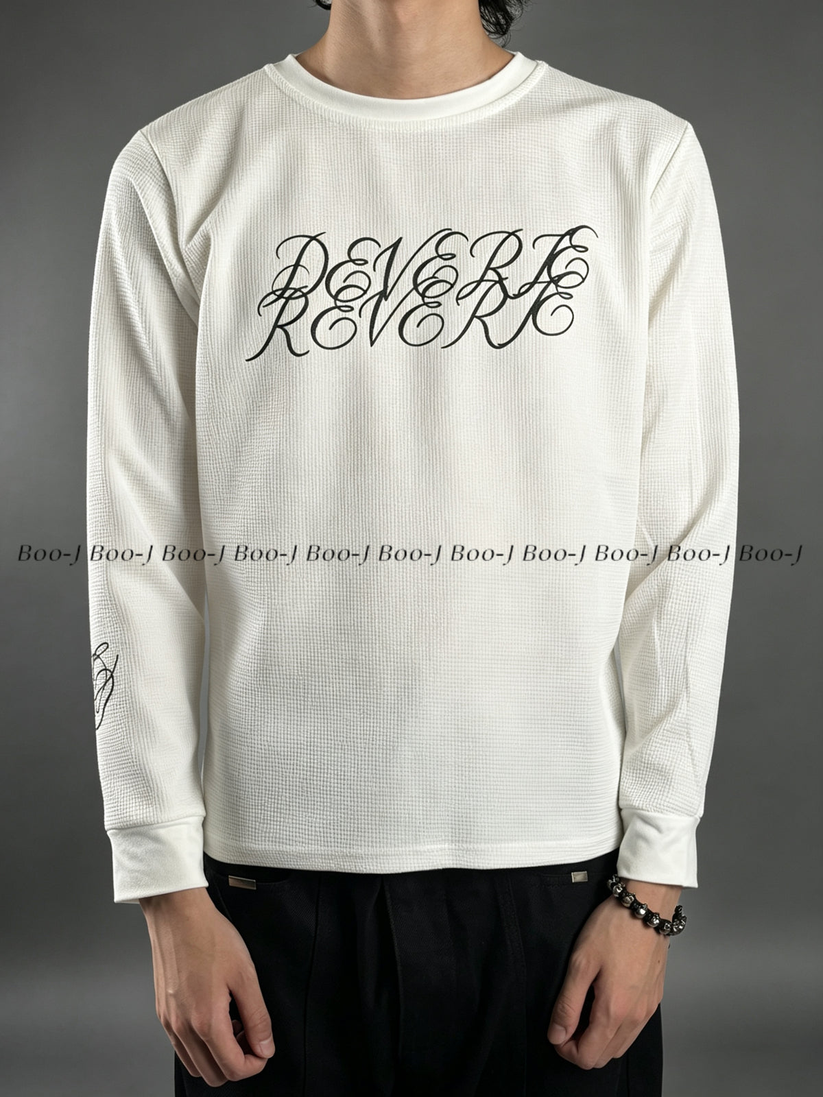 Waffle Knit Graphic Long Sleeve Top