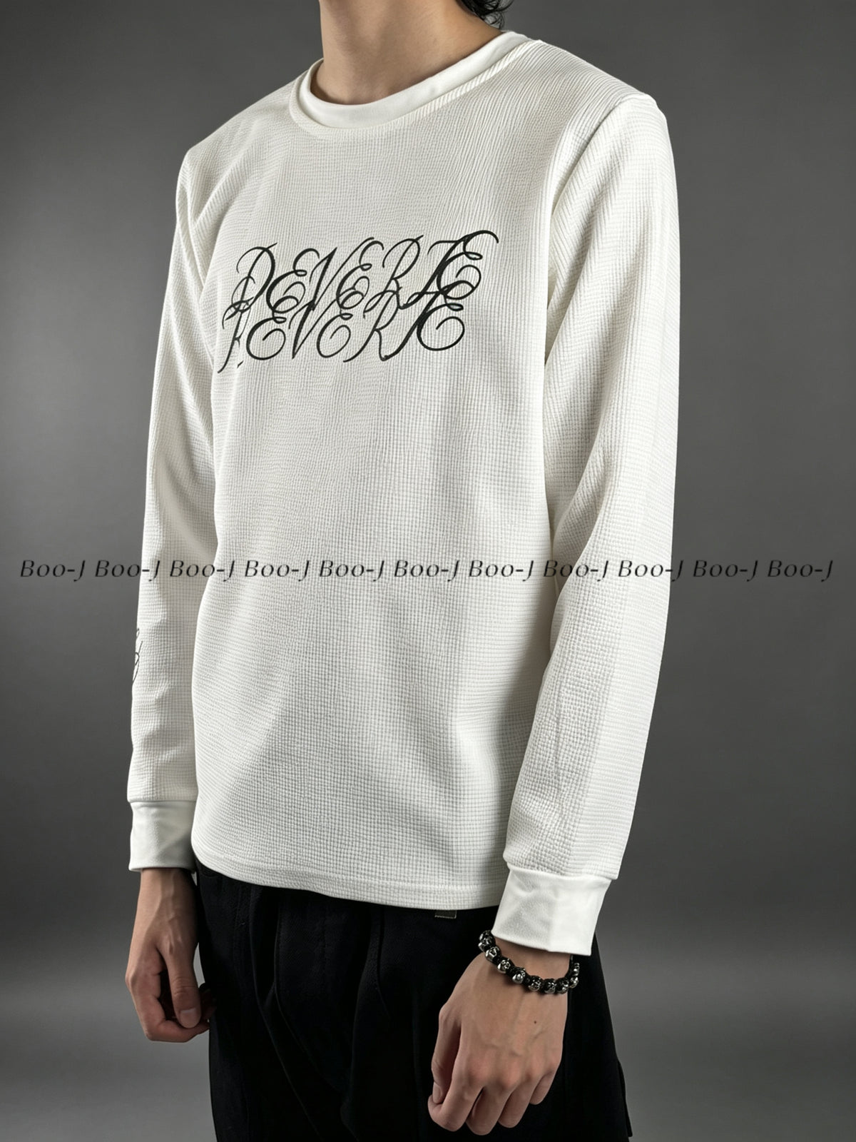 Waffle Knit Graphic Long Sleeve Top