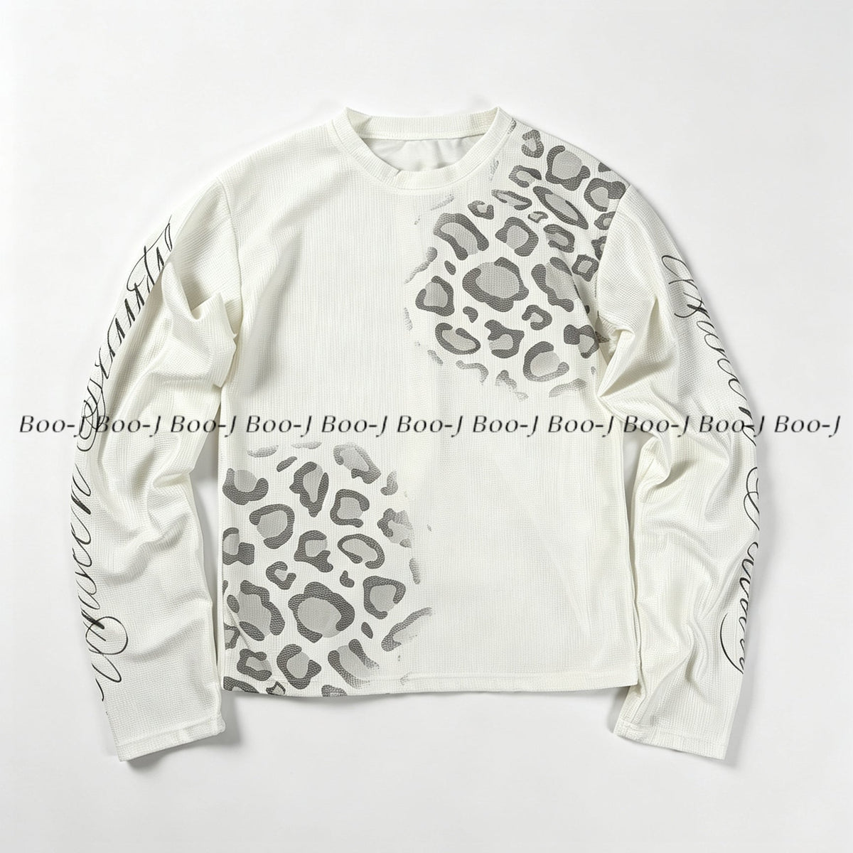 Waffle Knit Leopard Graphic Long Sleeve Top