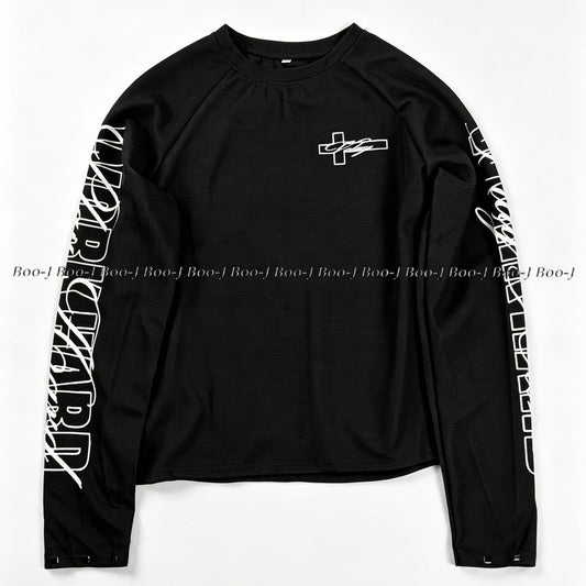 Cross Logo Waffle Knit Raglan Long Sleeve Tee