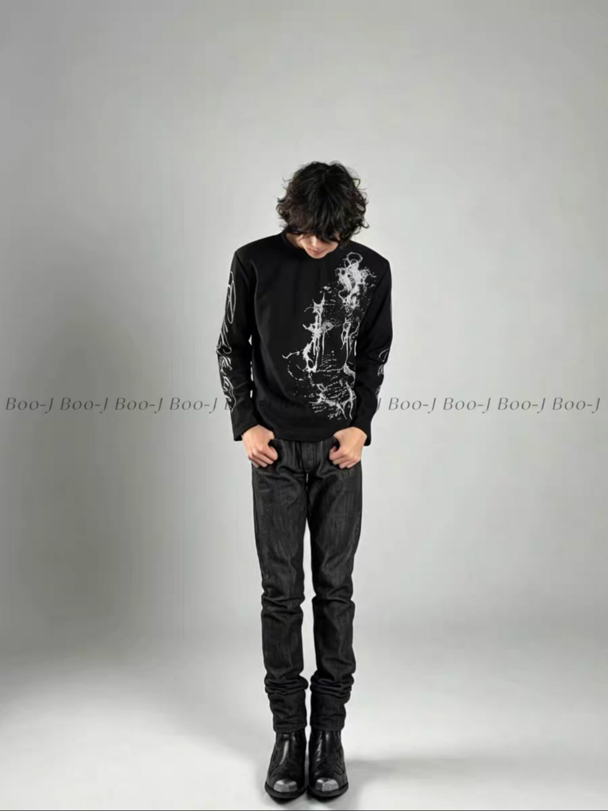 Dark Gothic Broken Sword Print Loose Long Sleeve Tee