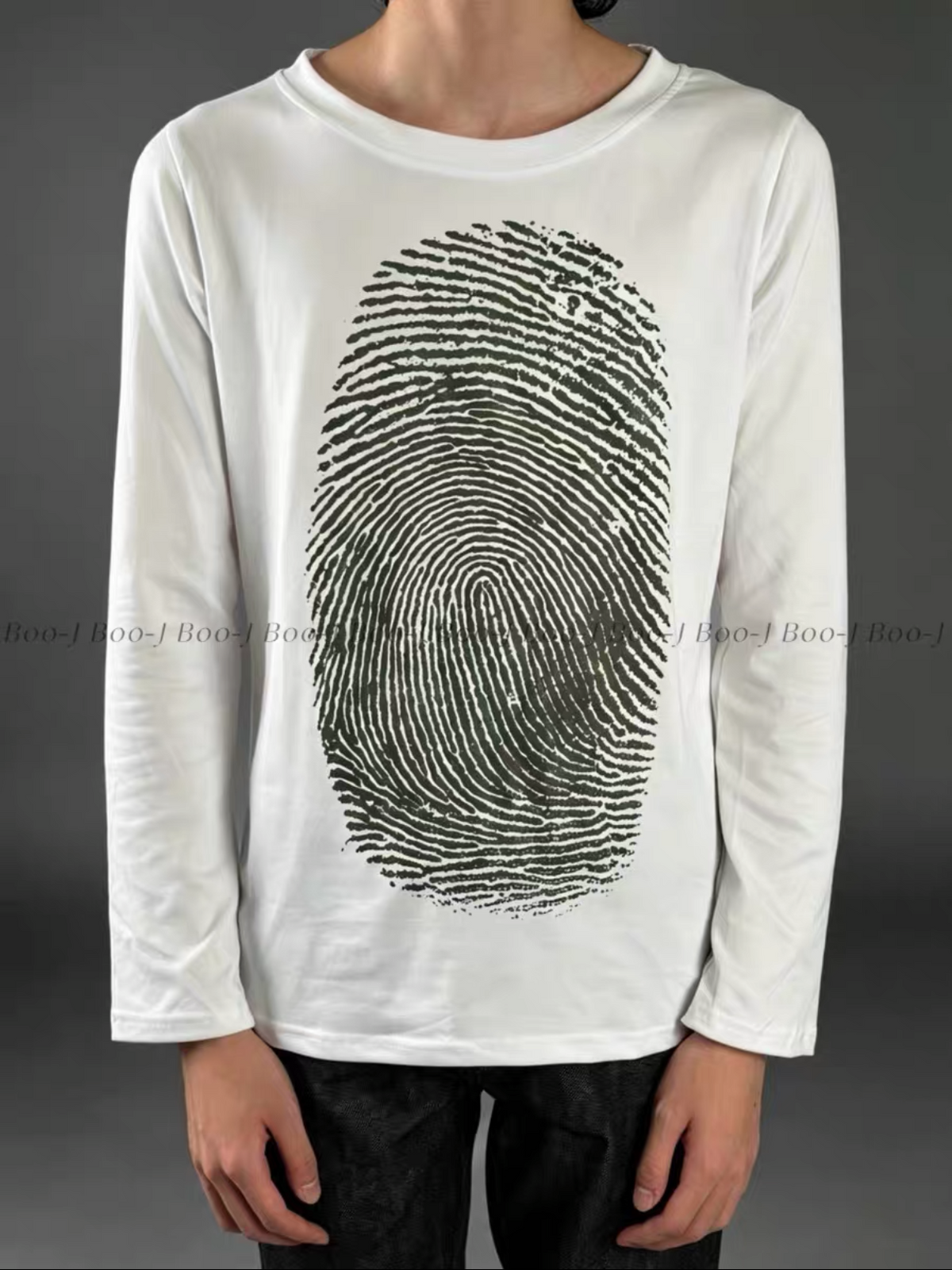 Fingerprint Palm Sketch Print Slim Fit Long Sleeve Tee
