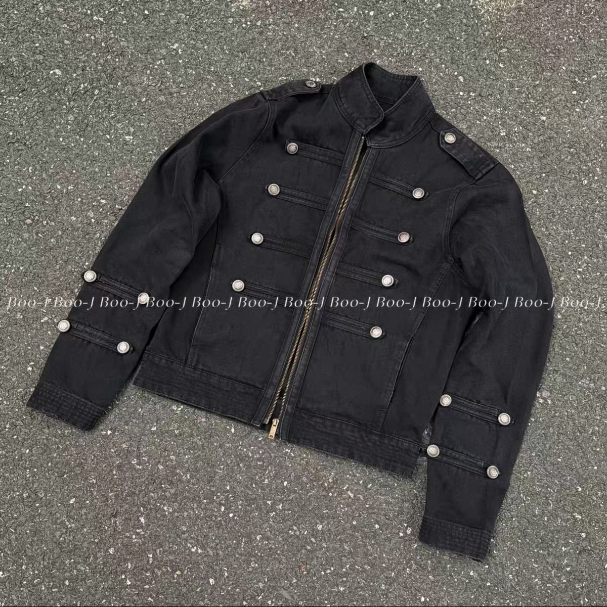 Napoleon Military Double-Breasted Denim Jacket