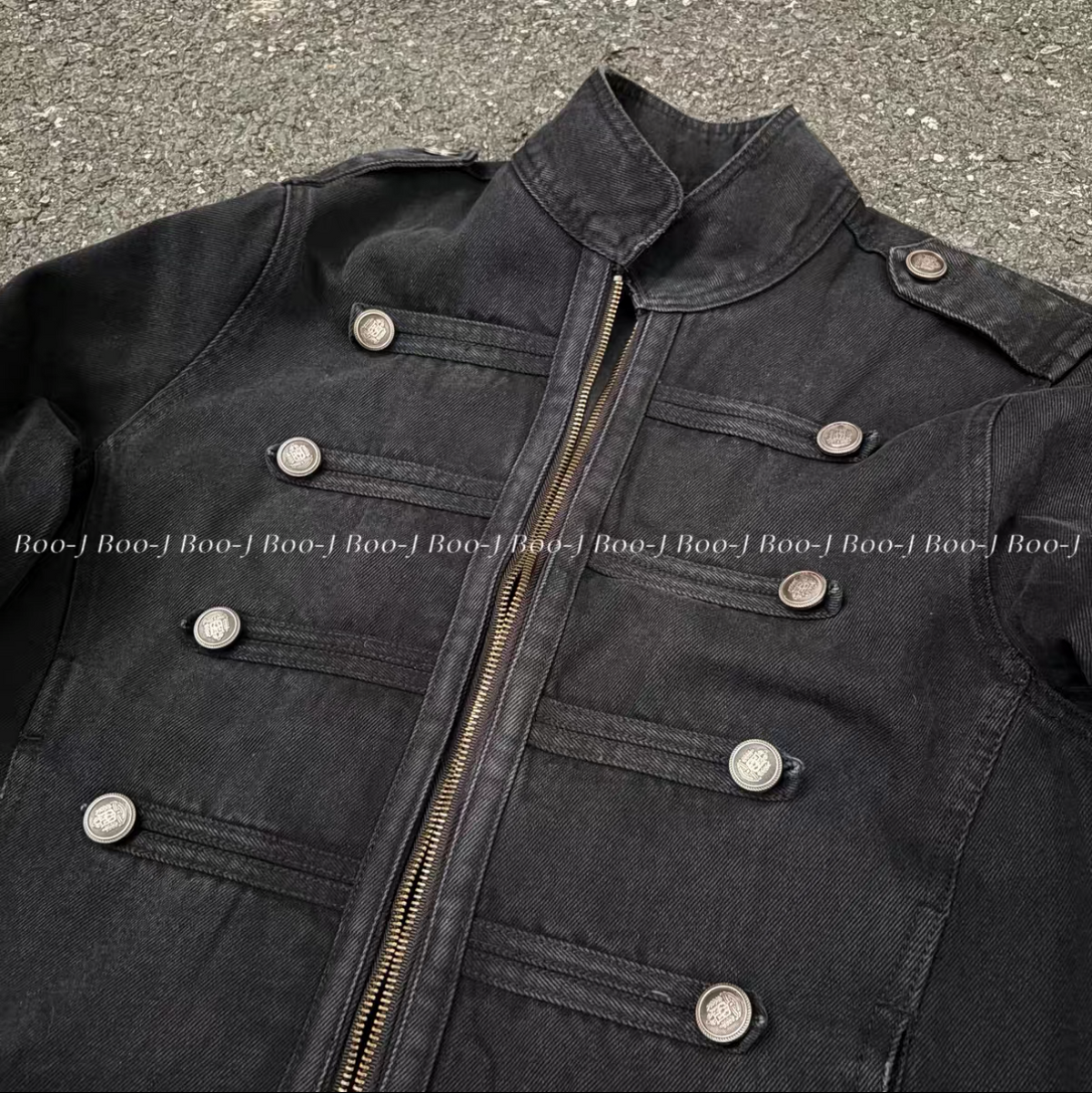 Napoleon Military Double-Breasted Denim Jacket