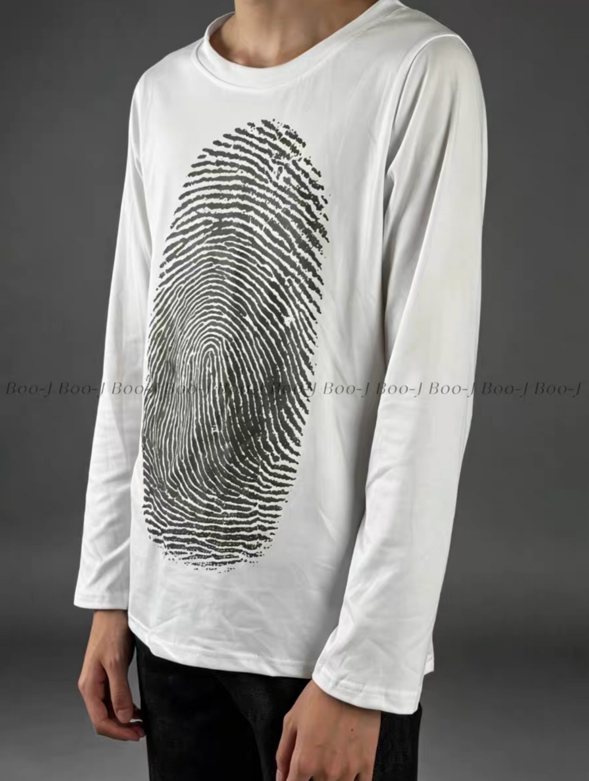 Fingerprint Palm Sketch Print Slim Fit Long Sleeve Tee