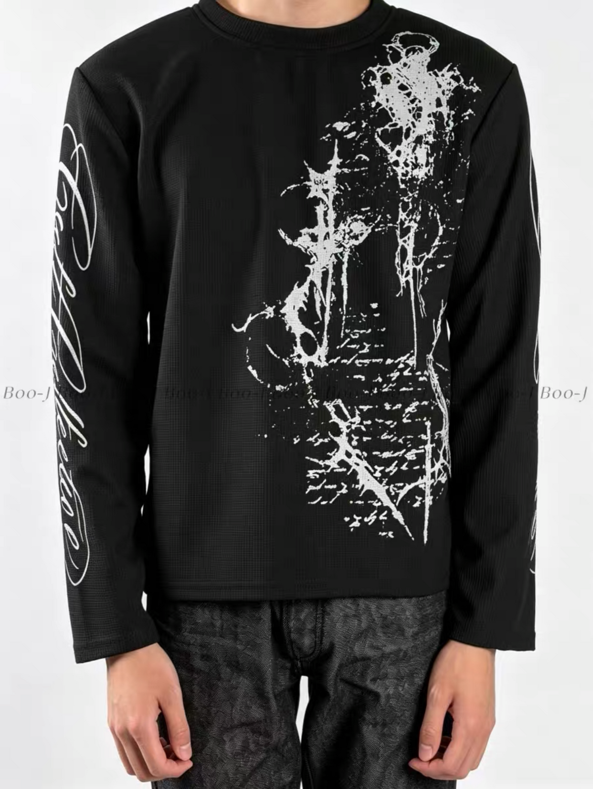 Dark Gothic Broken Sword Print Loose Long Sleeve Tee