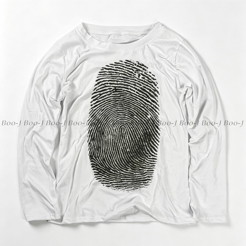 Fingerprint Palm Sketch Print Slim Fit Long Sleeve Tee