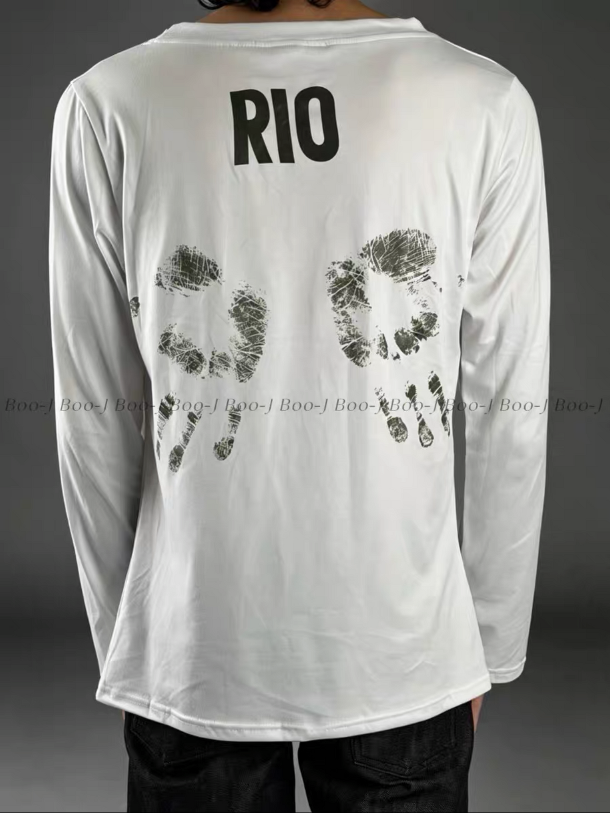 Fingerprint Palm Sketch Print Slim Fit Long Sleeve Tee
