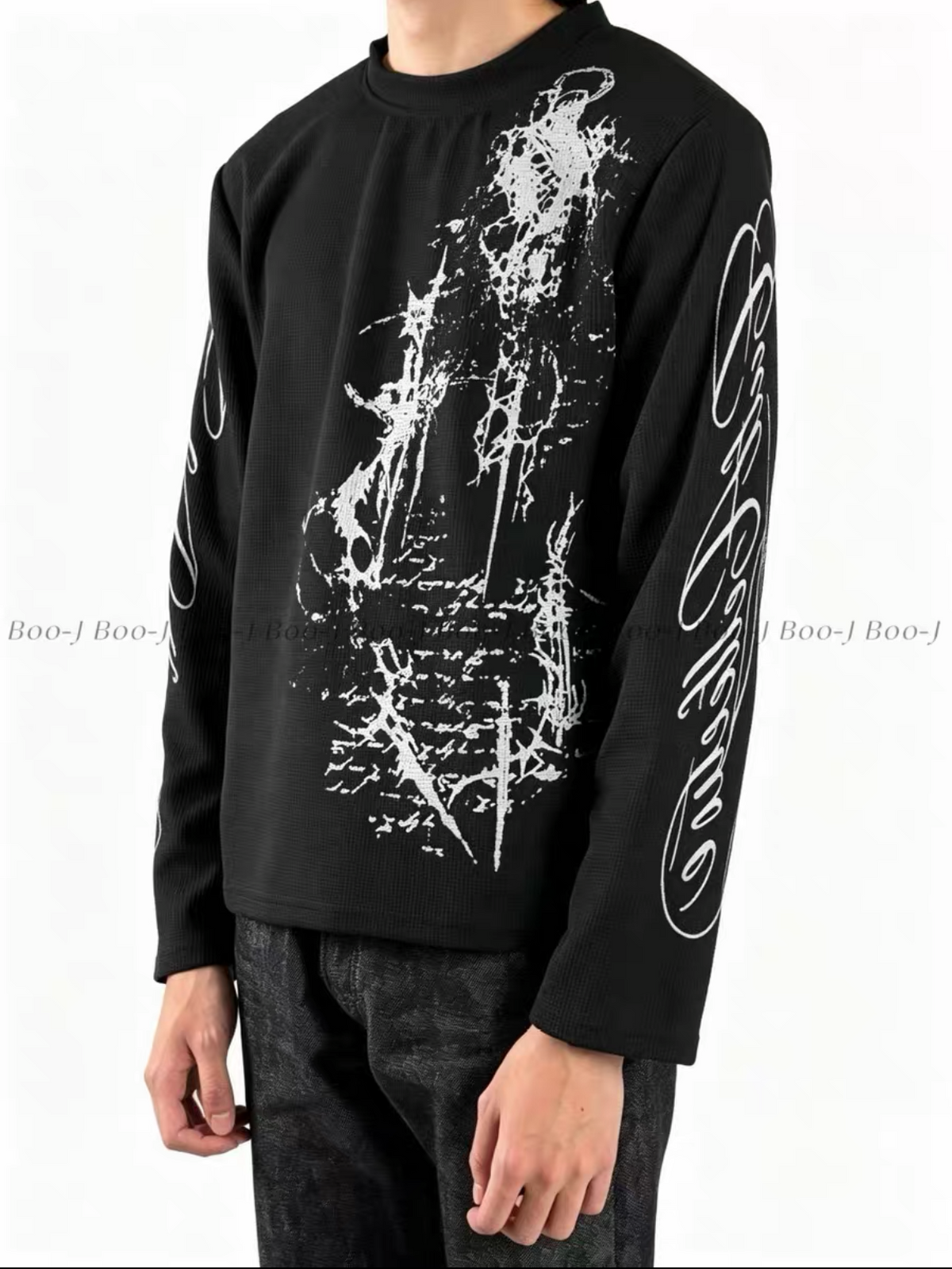 Dark Gothic Broken Sword Print Loose Long Sleeve Tee